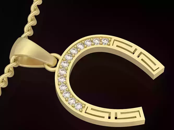 Horseshoe Pendant Sculpture jewelry gold necklace