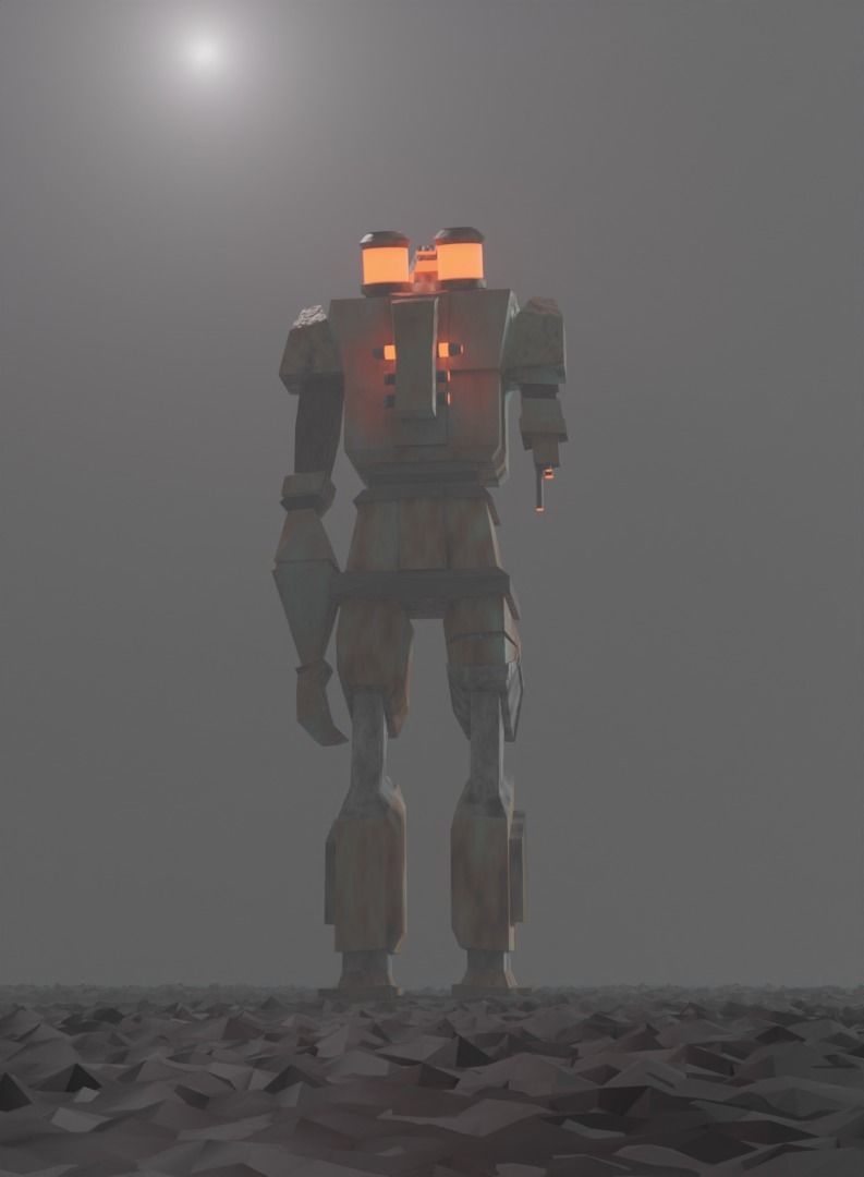Rusty robot Low-poly 3D model_8