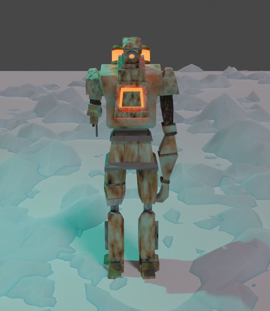 Rusty robot Low-poly 3D model_7