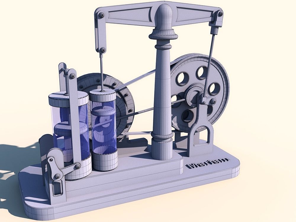 Steam motor engine with animation 3D model_6