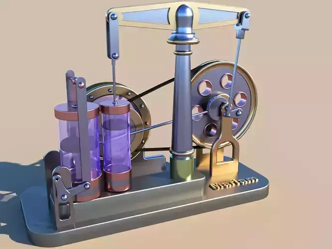 Steam motor engine with animation 3D model