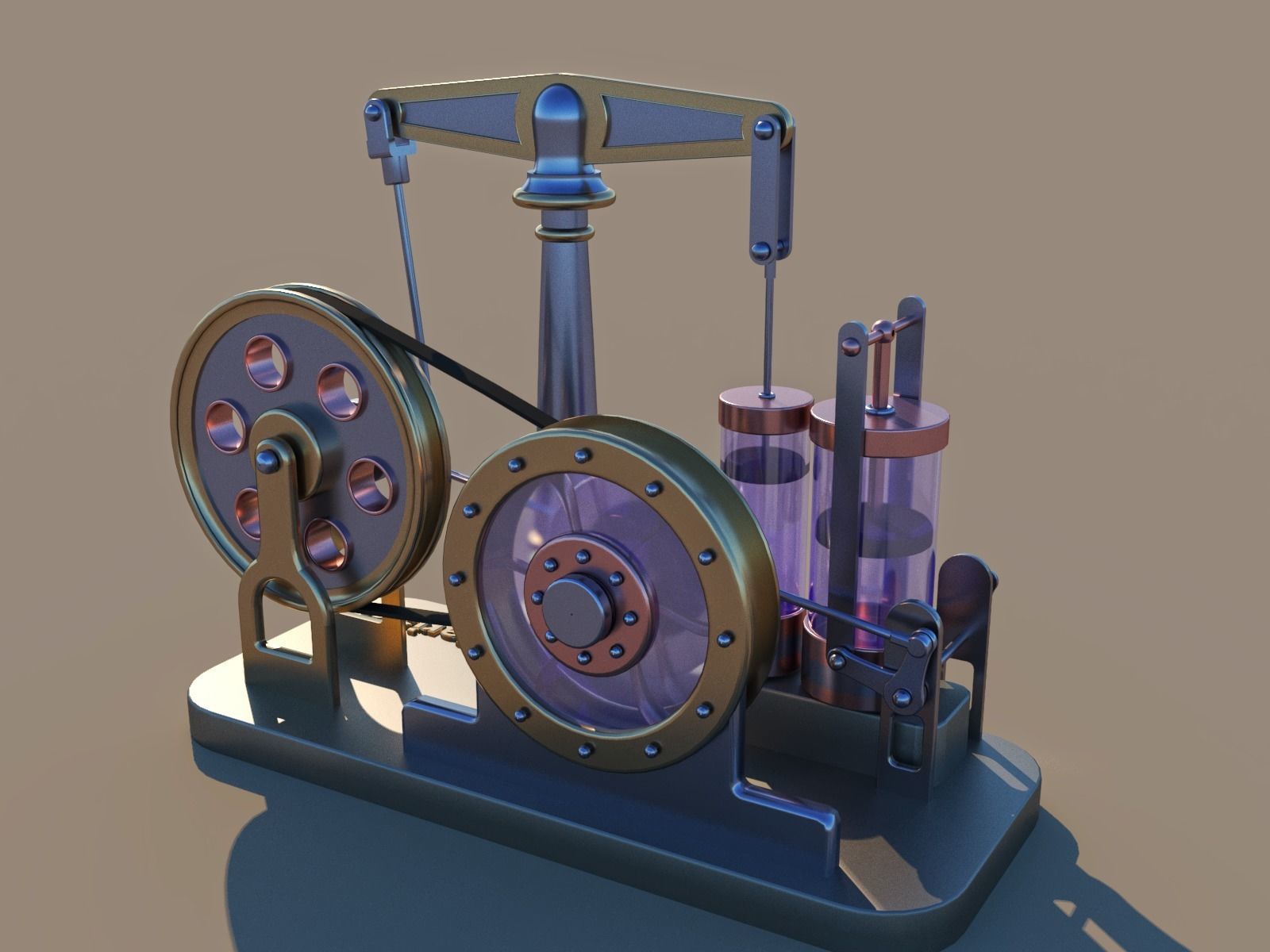 Steam motor engine with animation 3D model_1