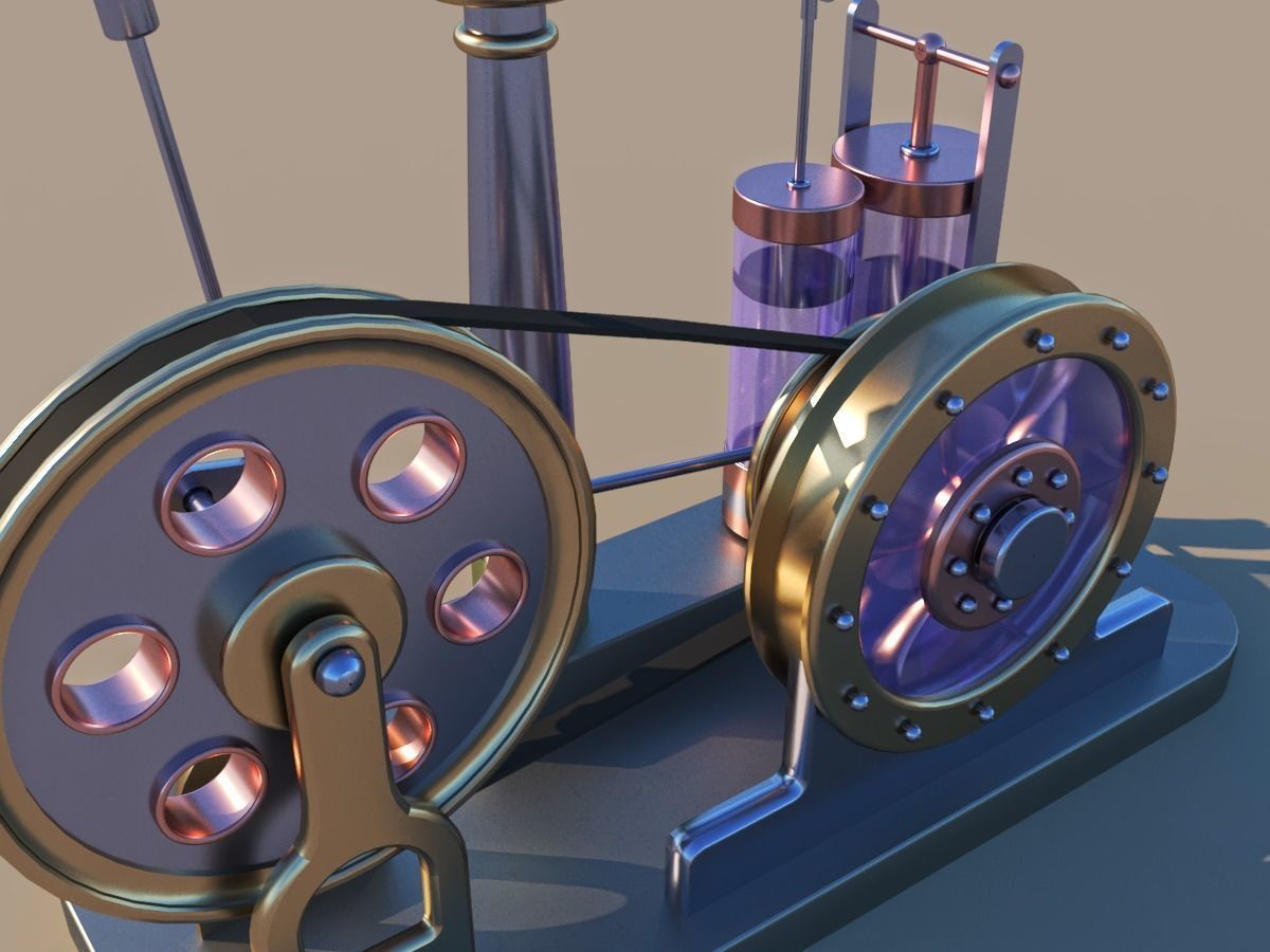 Steam motor engine with animation 3D model_3