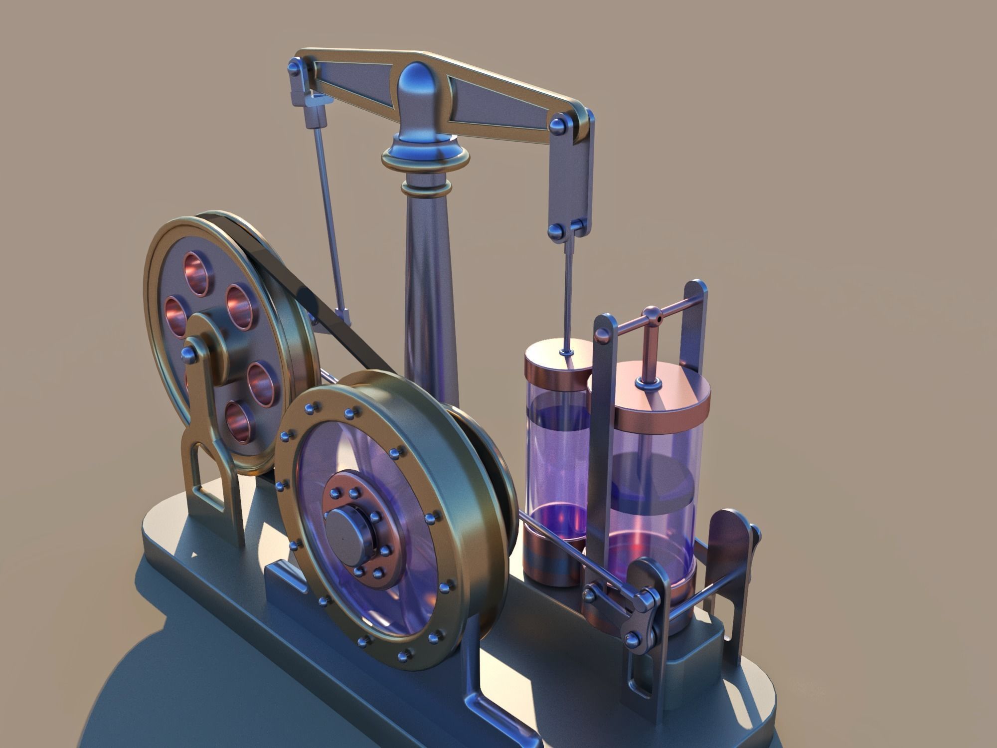 Steam motor engine with animation 3D model_5