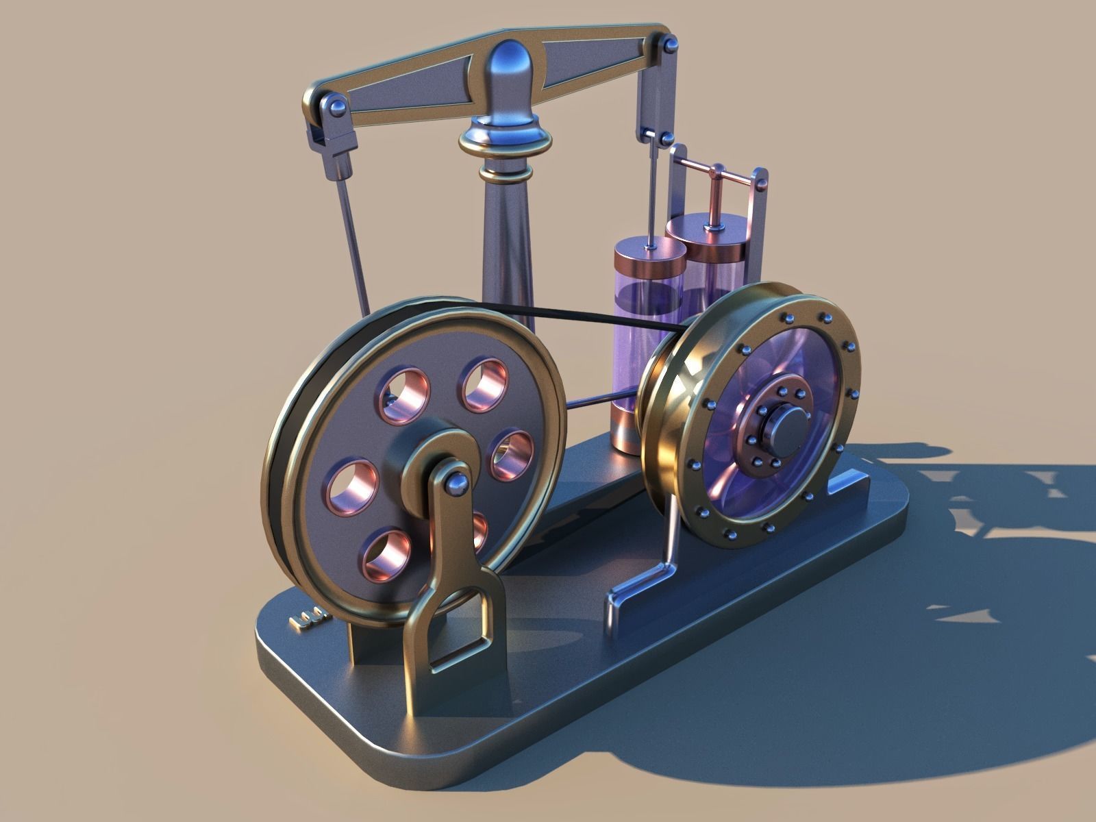 Steam motor engine with animation 3D model_2