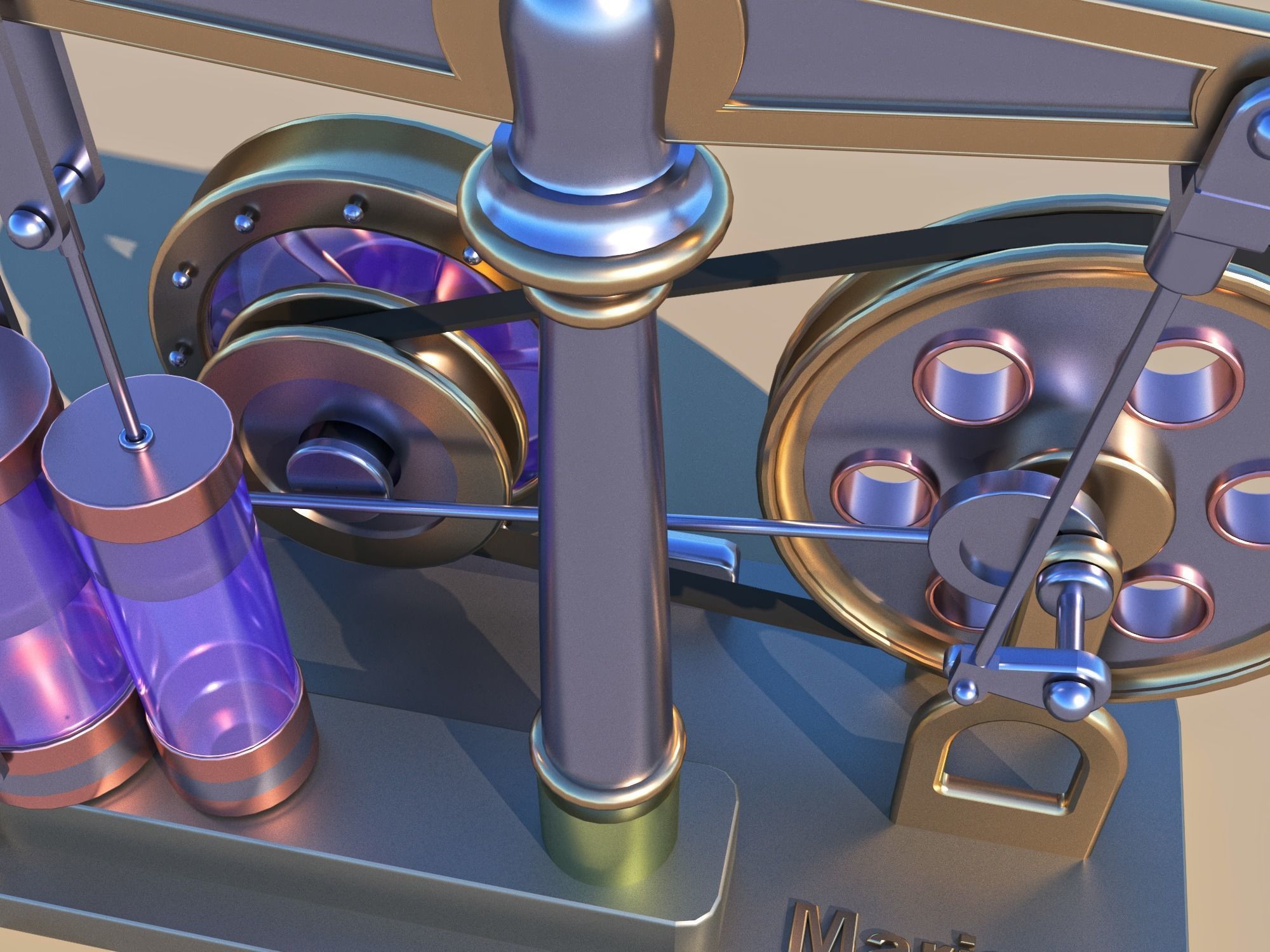 Steam motor engine with animation 3D model_4