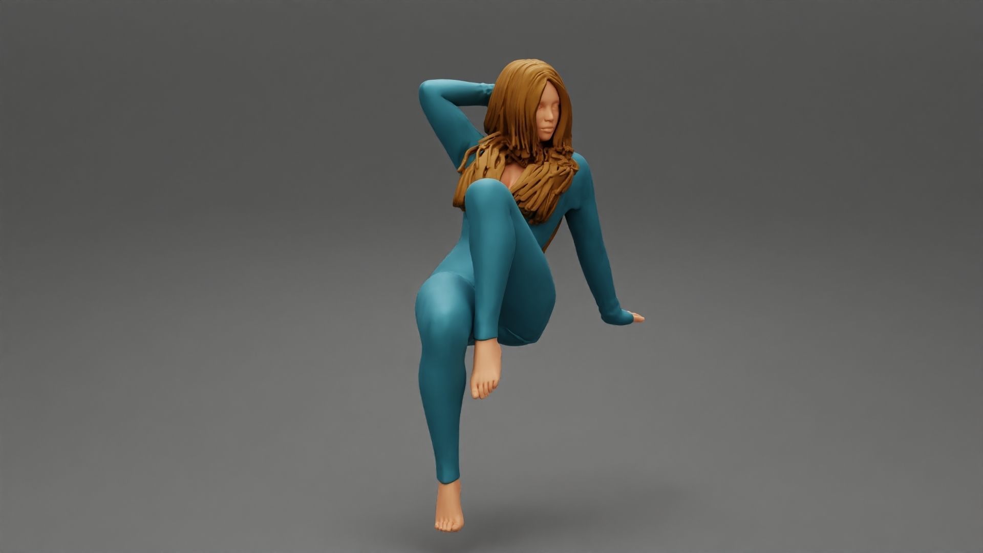 Girl sitting in Pajama With Open Butt Flap Sexy Sleep Suit Snowy 3D print model_1