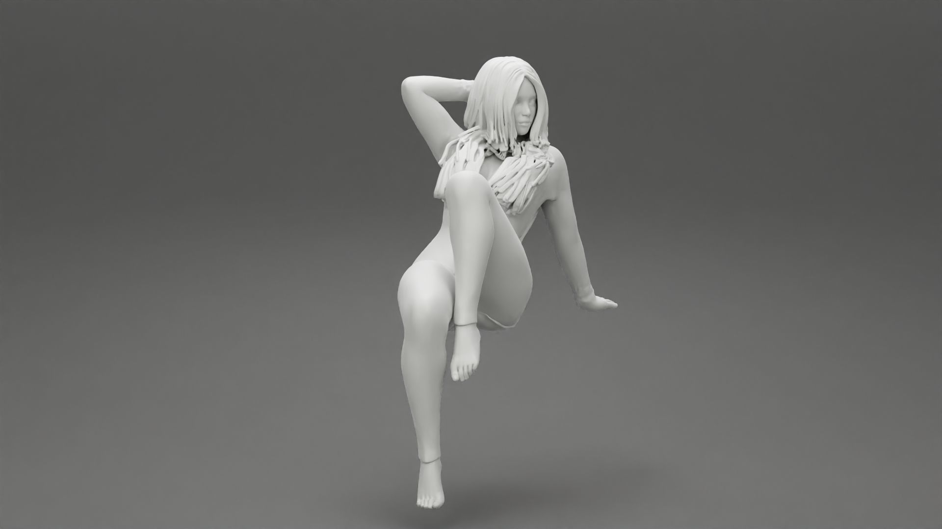 Girl sitting in Pajama With Open Butt Flap Sexy Sleep Suit Snowy 3D print model_7