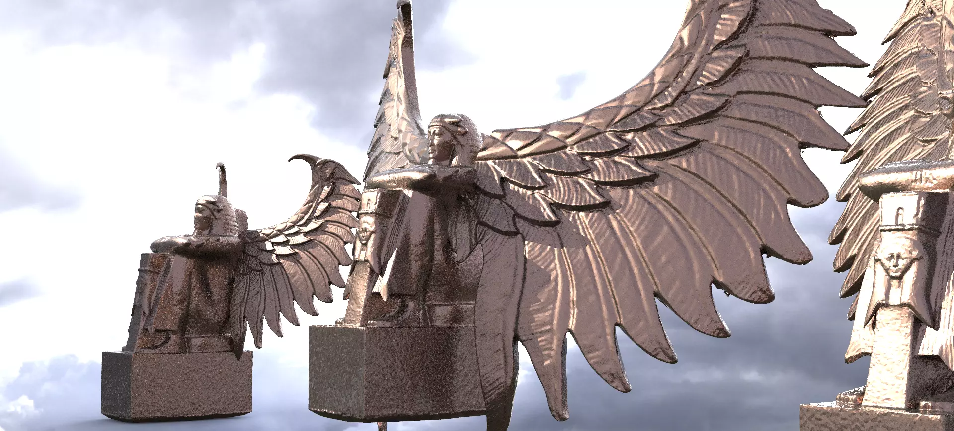 Egyptian Winged Deity Statue 3 designs 3D model_0