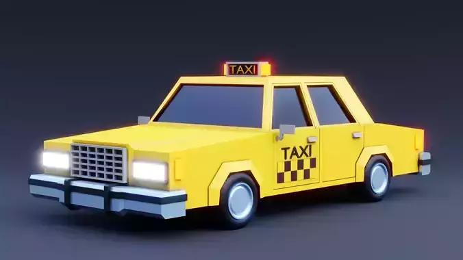 Retro Taxi Car - Low Poly Stylized Vehicle 3D Model