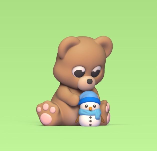 Bear Making Snowman 3D print model_1
