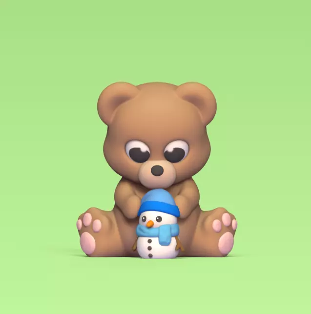 Bear Making Snowman 3D print model_0