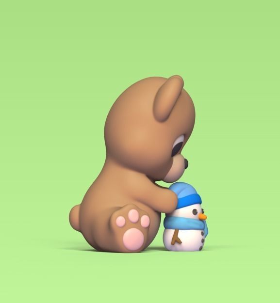 Bear Making Snowman 3D print model_2