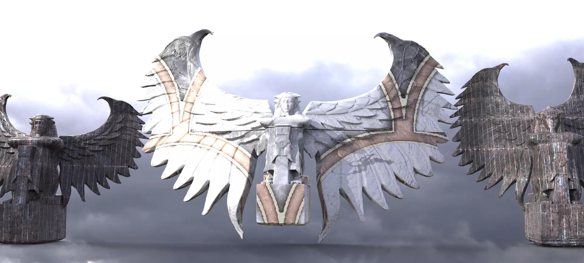 Light Egyptian Winged Deity Statue 3 designs 3D model