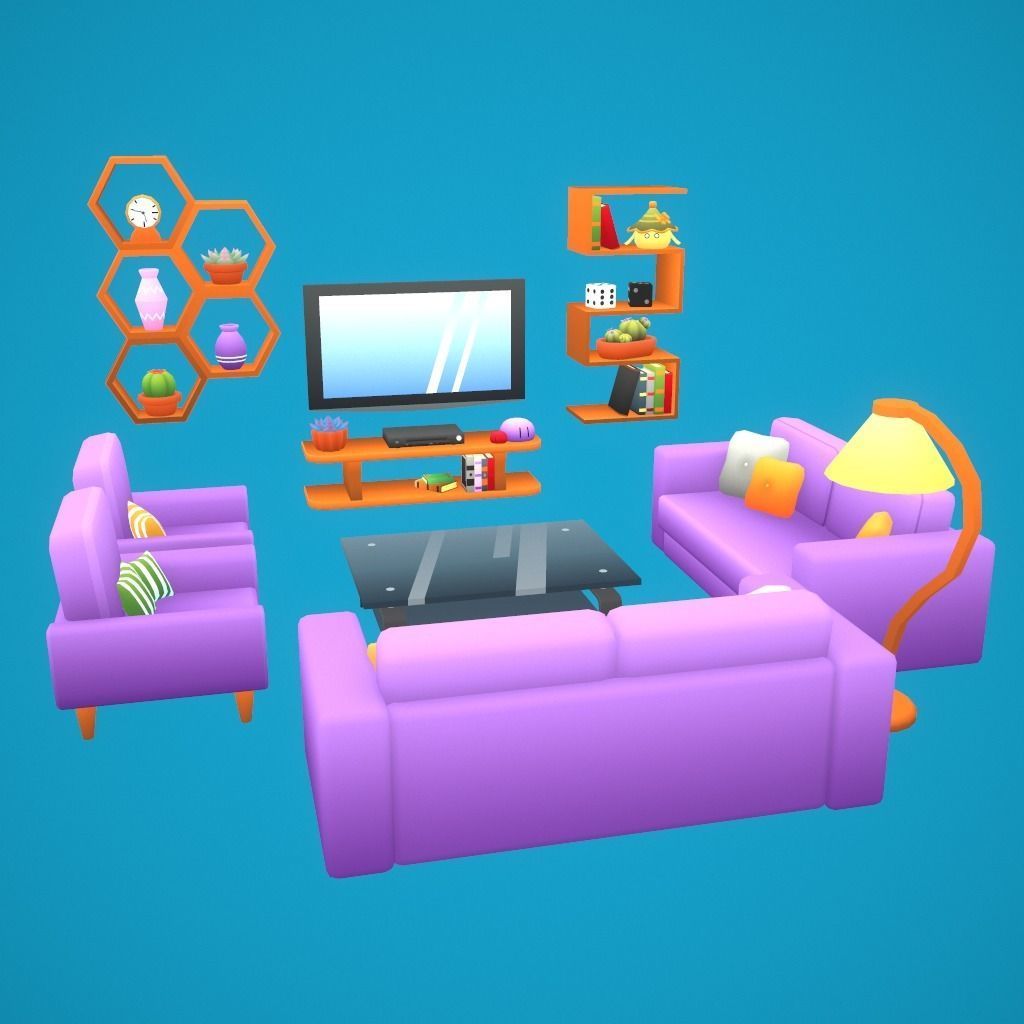 Furniture - Living Room Pack Low-poly 3D model_2