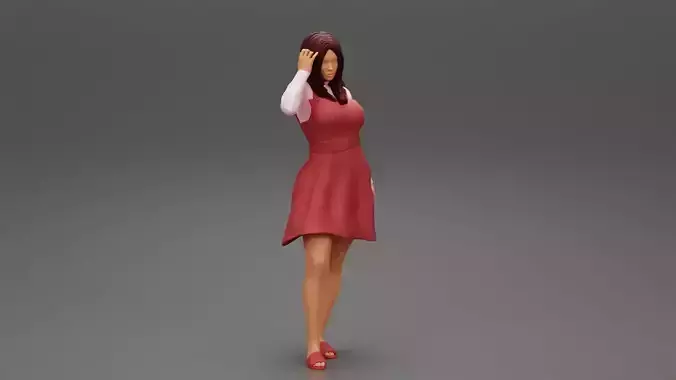 beautiful woman in denim overalls with hands in hair