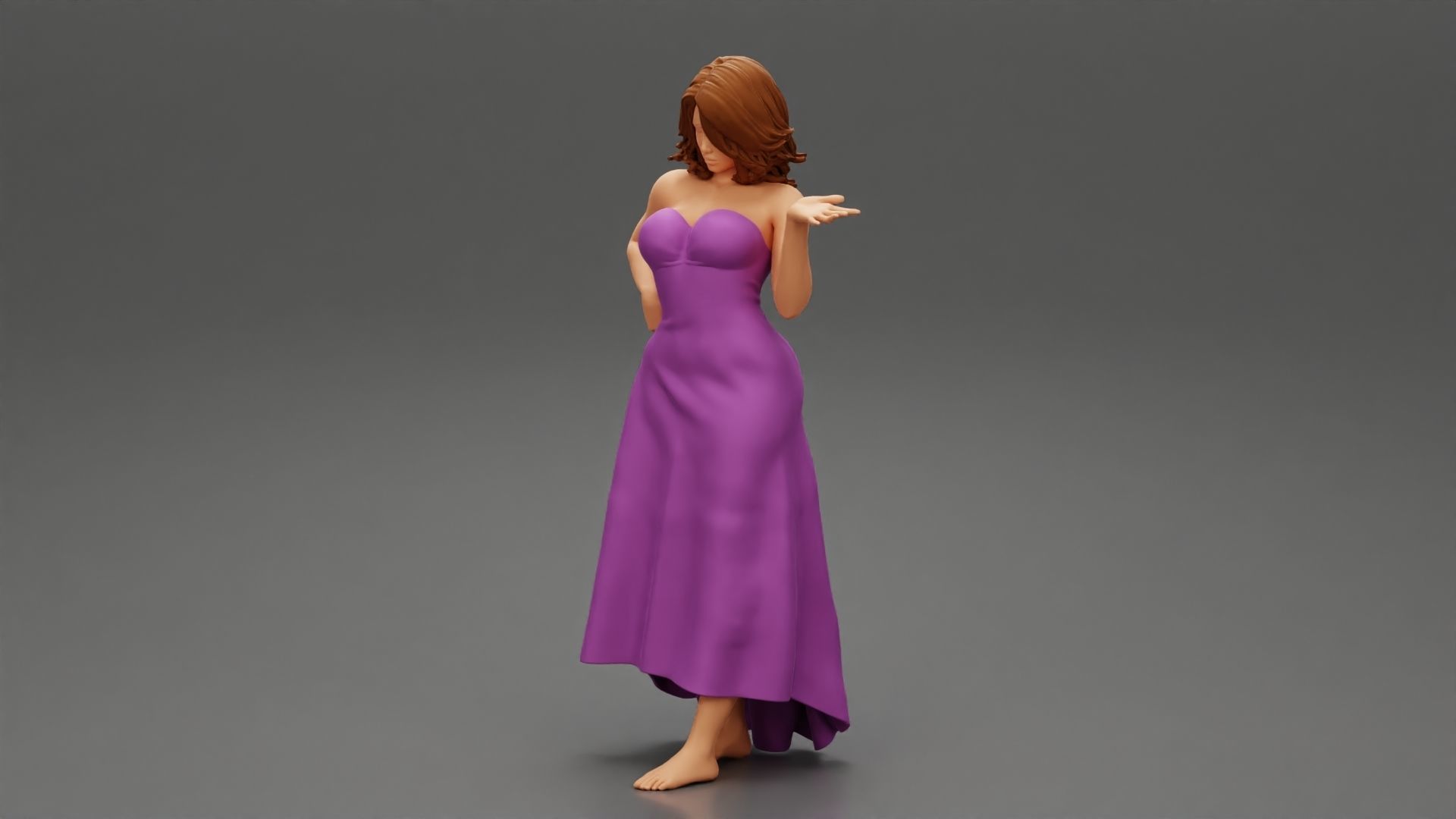 Beautiful Woman Pose in Studio in Classic Dress 3D print model_5