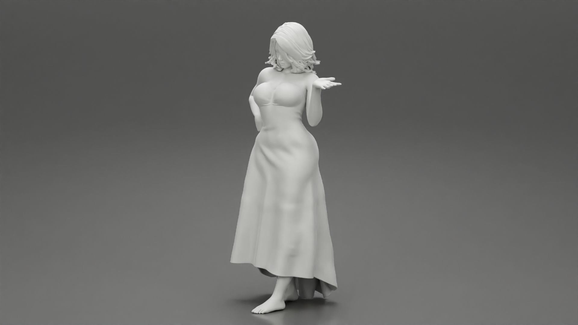 Beautiful Woman Pose in Studio in Classic Dress 3D print model_11