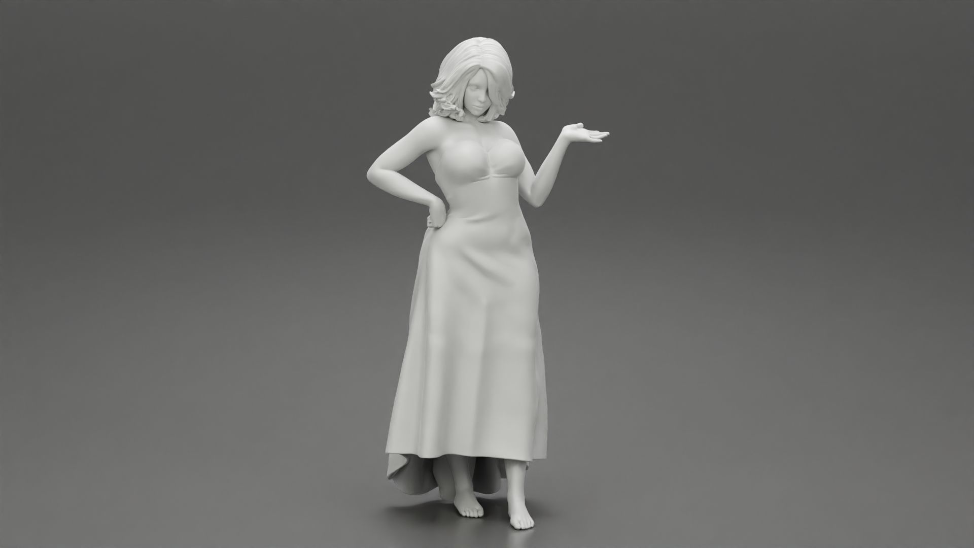 Beautiful Woman Pose in Studio in Classic Dress 3D print model_6