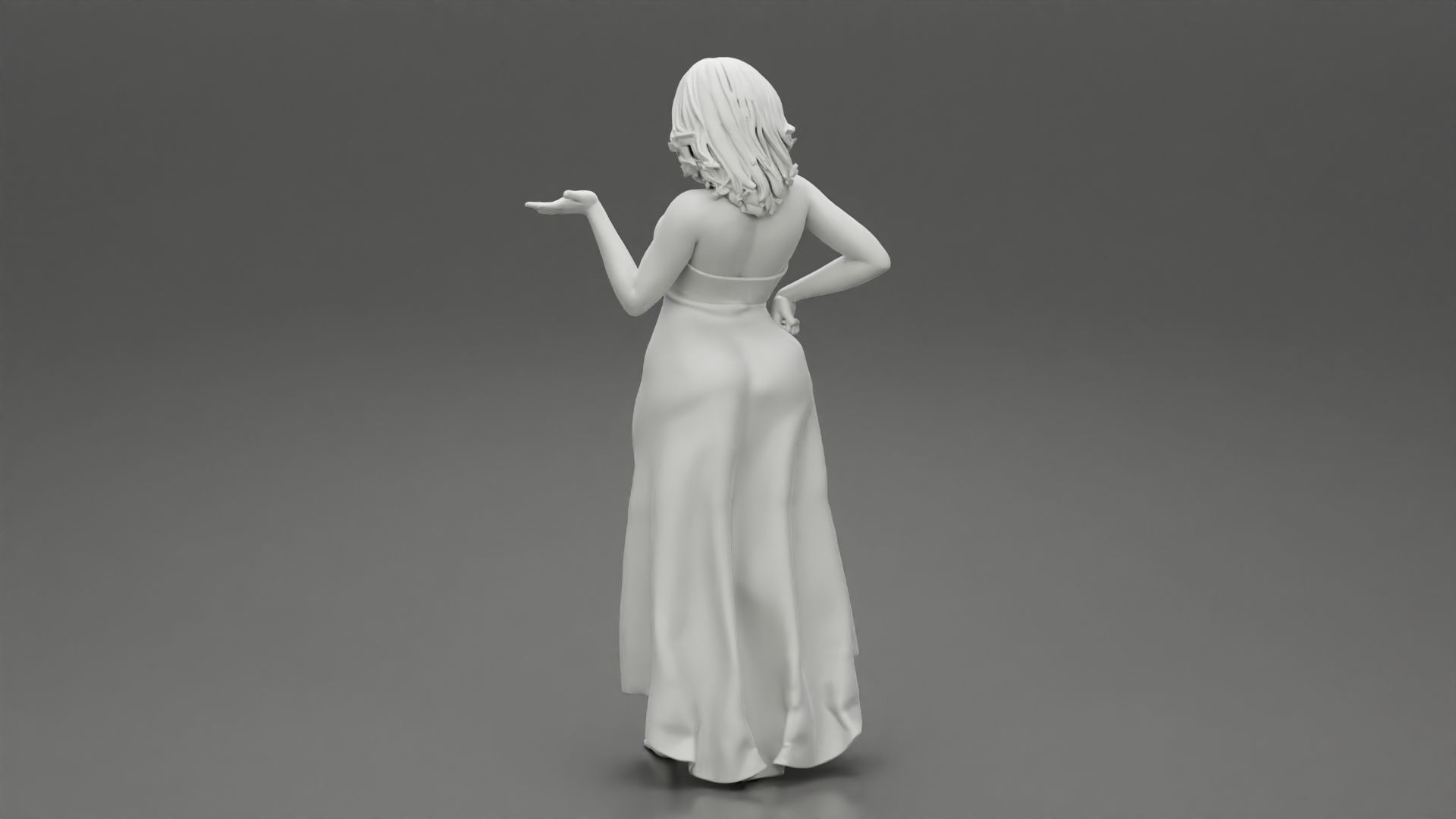 Beautiful Woman Pose in Studio in Classic Dress 3D print model_9