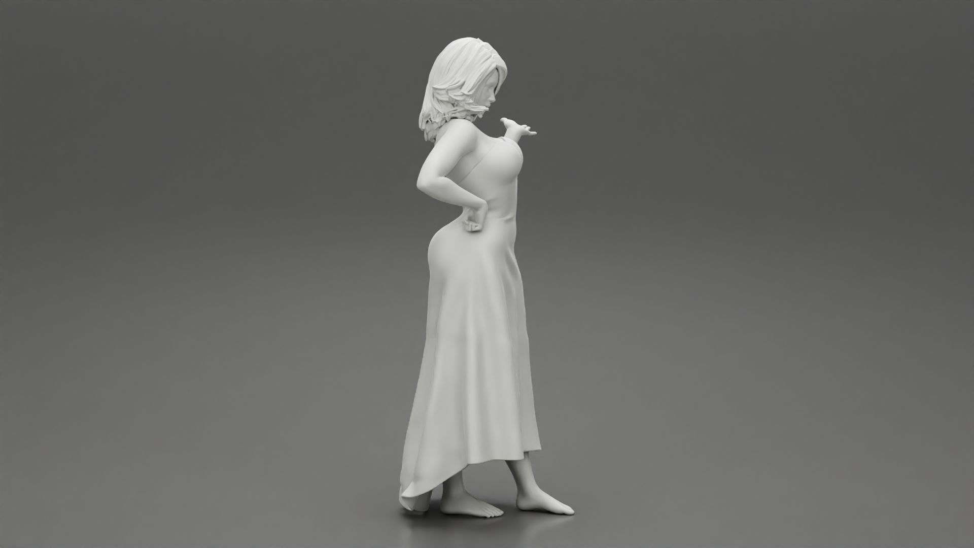 Beautiful Woman Pose in Studio in Classic Dress 3D print model_7