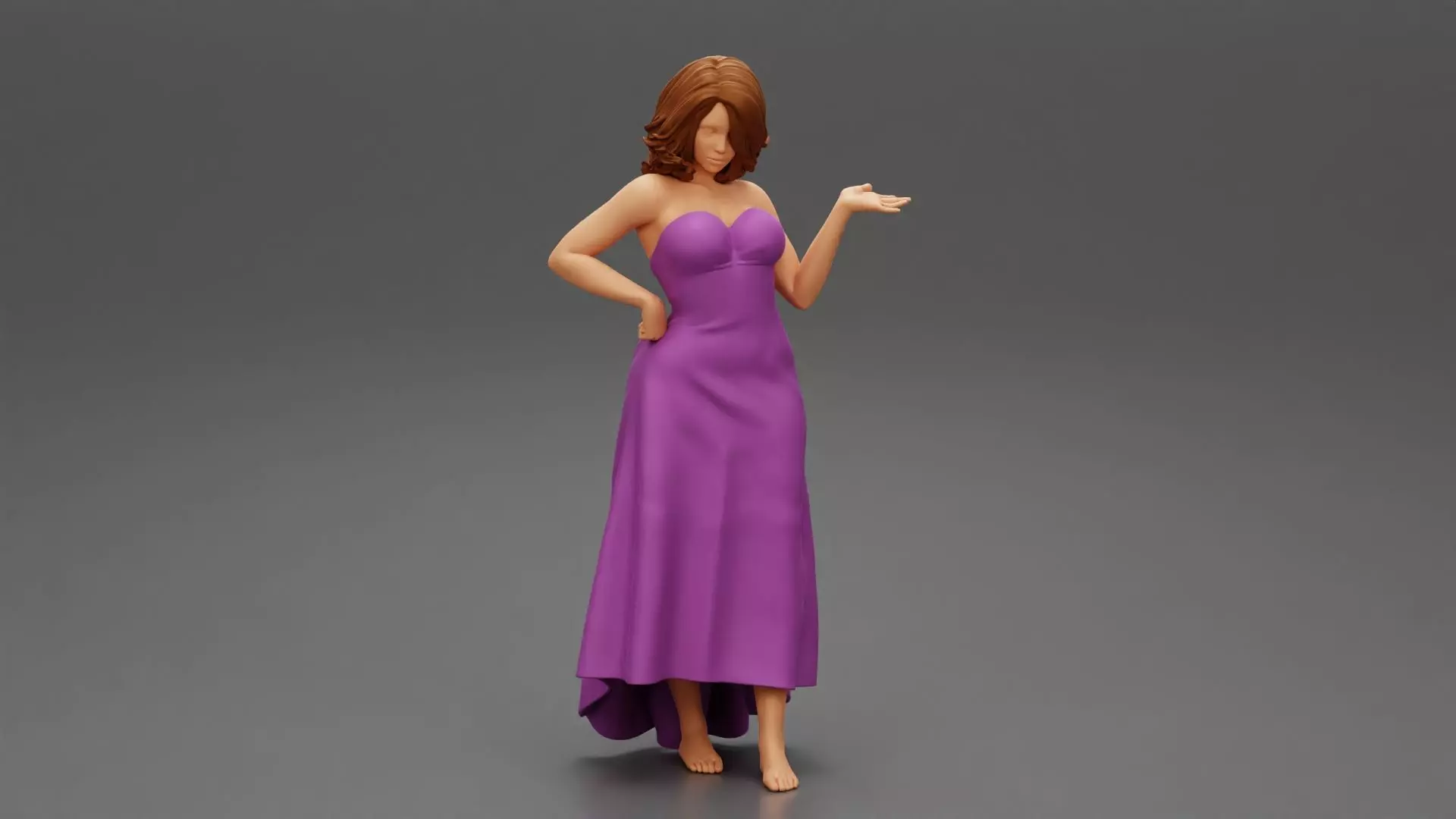 Beautiful Woman Pose in Studio in Classic Dress 3D print model_0