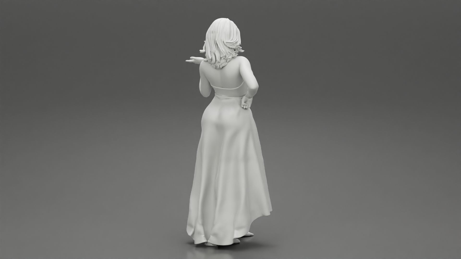 Beautiful Woman Pose in Studio in Classic Dress 3D print model_8