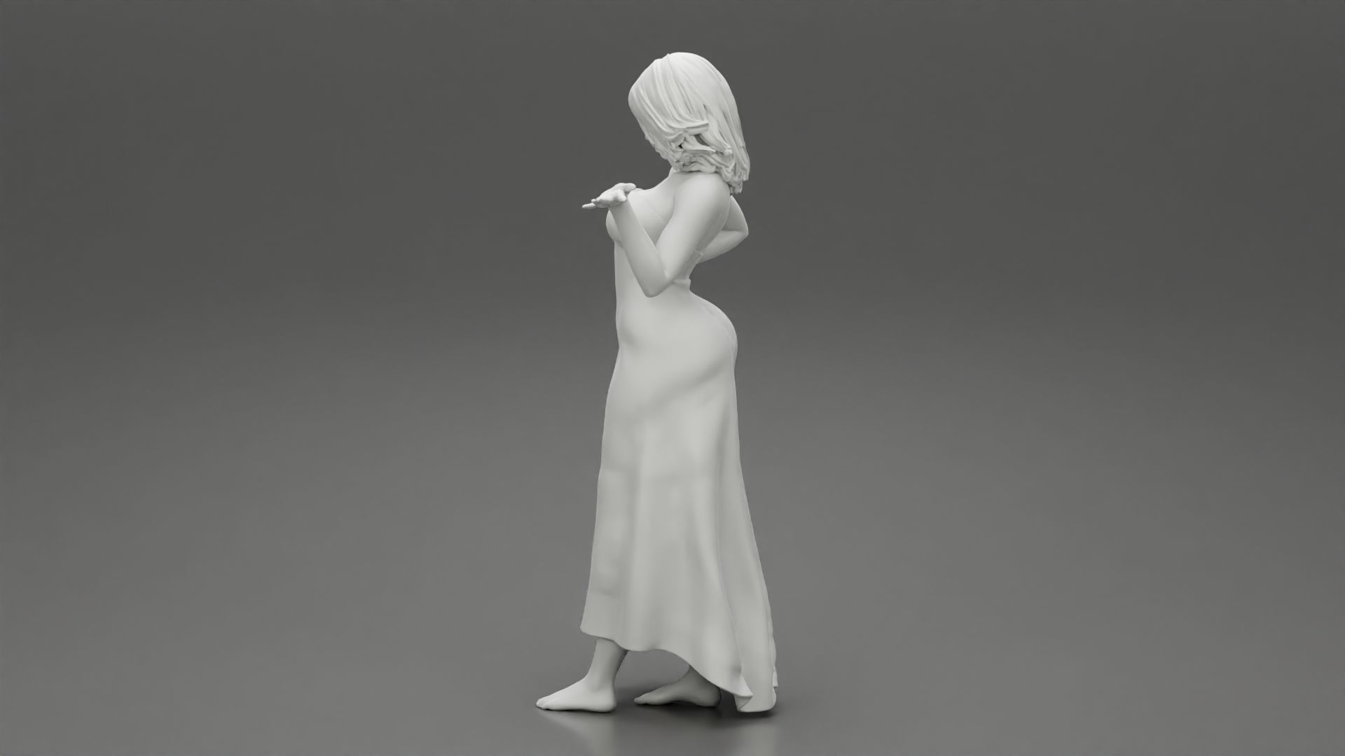 Beautiful Woman Pose in Studio in Classic Dress 3D print model_10