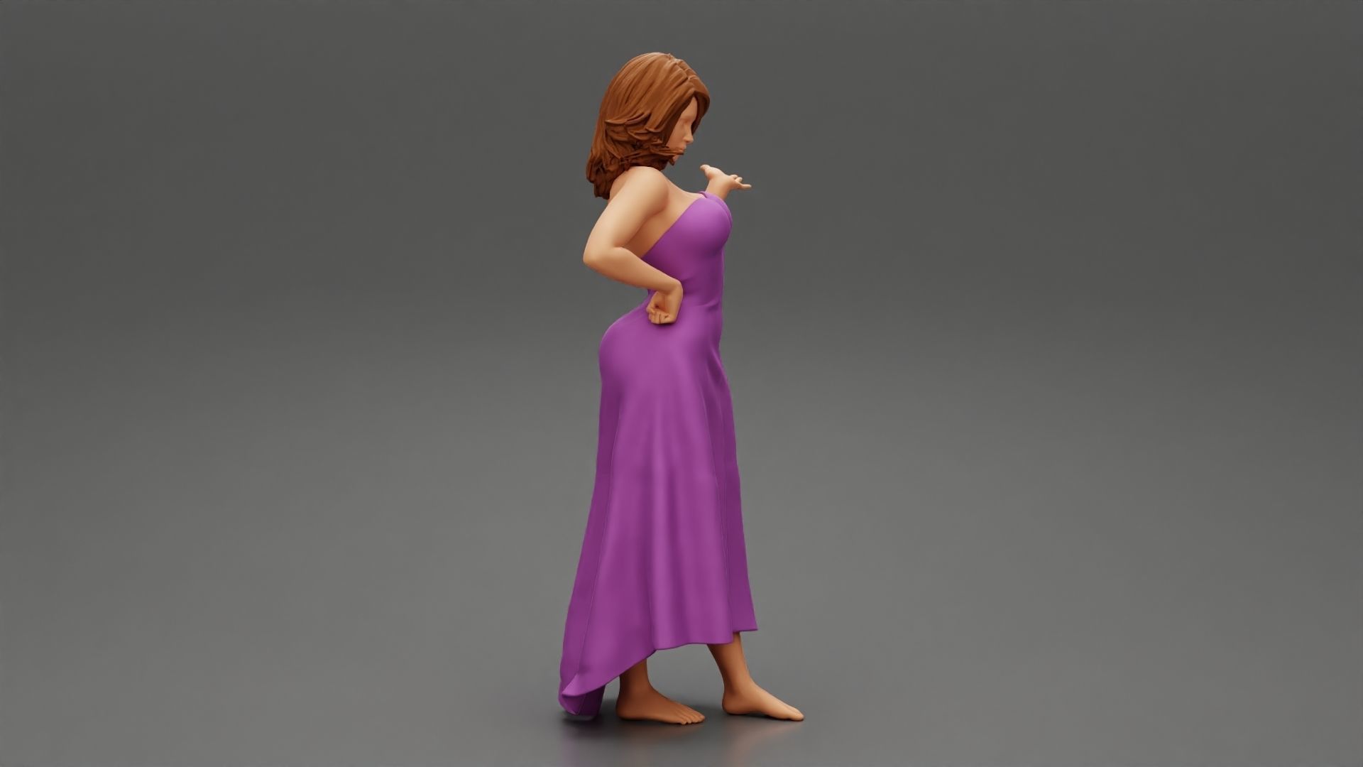 Beautiful Woman Pose in Studio in Classic Dress 3D print model_1
