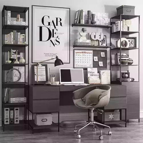 Workplace8 home office with bookshelves and desk