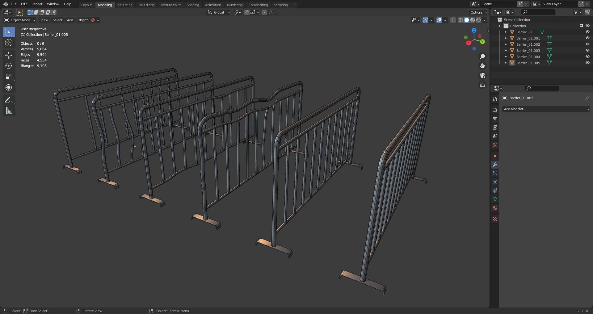 Temporary Steel Barriers Low-poly 3D model_2