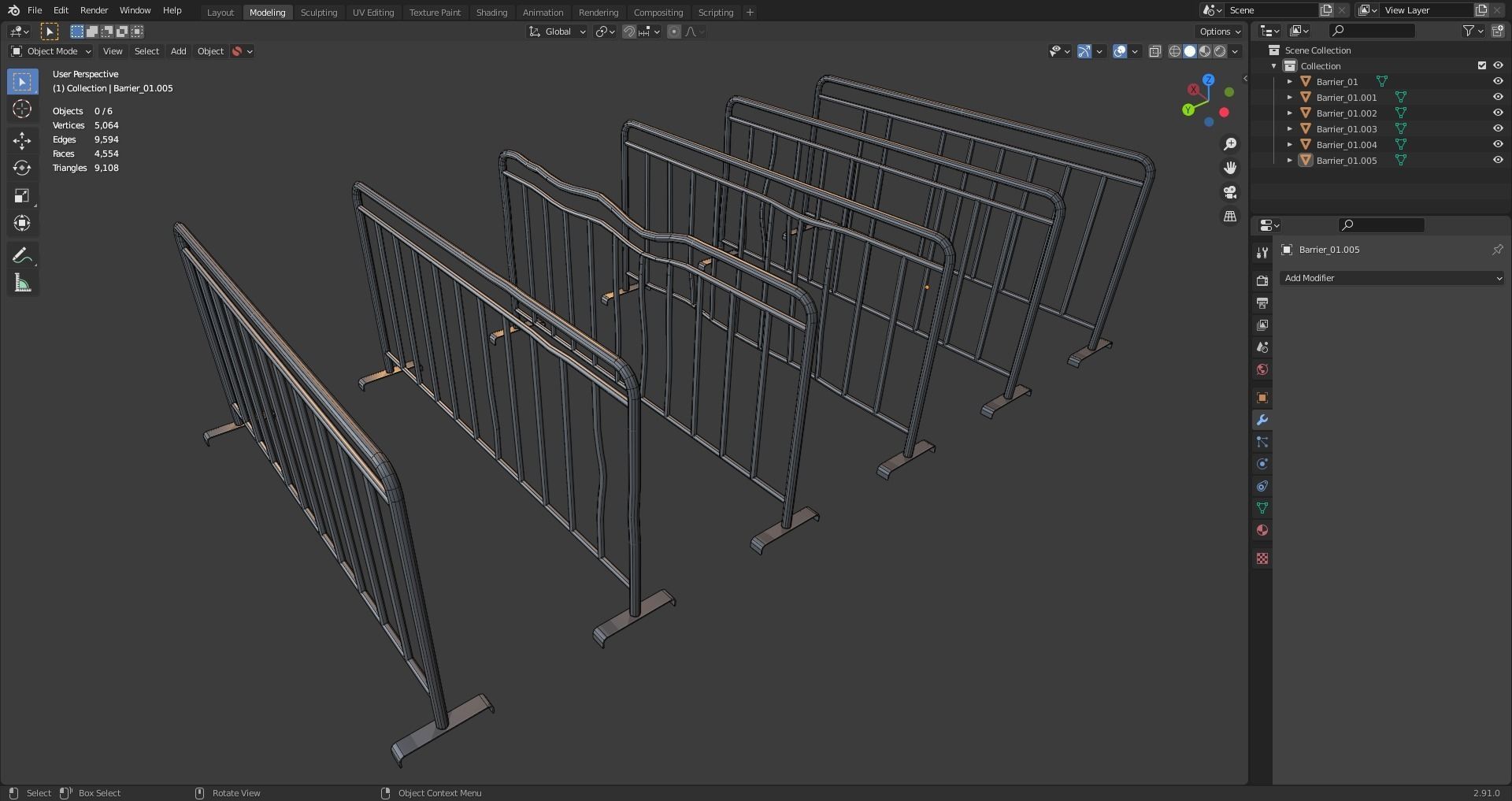 Temporary Steel Barriers Low-poly 3D model_3