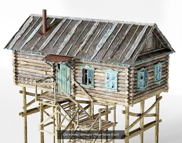package  of 14 Wooden old damaged houses building as1da1rf1 7