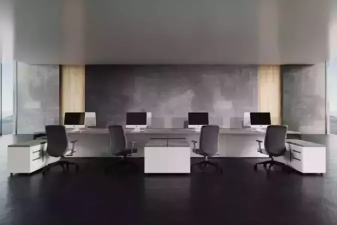 Modern Office Table and Chair Set 3D Model Scene set5 3D model
