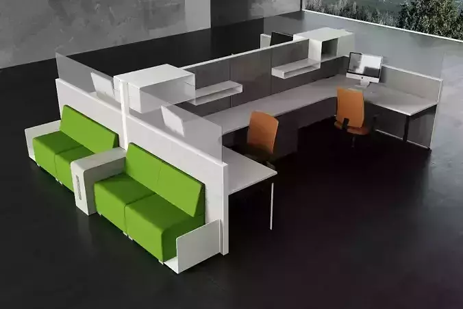 Modern Office Table and Chair Set 3D Model Scene set4 3D model