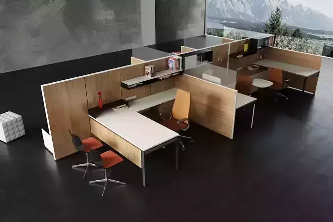 Modern Office Table and Chair Set 3D Model Scene set2 3D model
