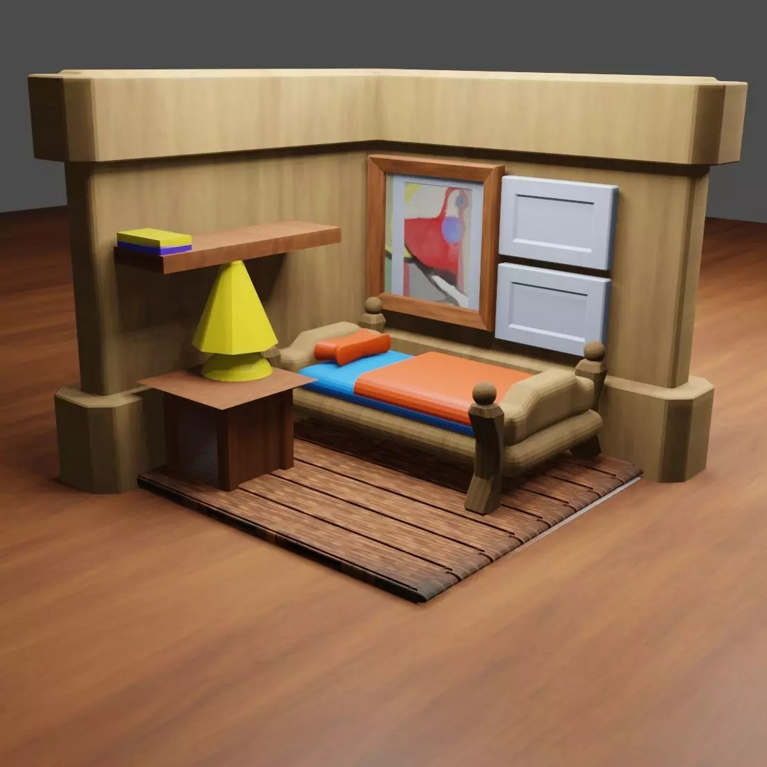 A Simple Bed Room interior architecture 3D Model Low-poly 3D model_0