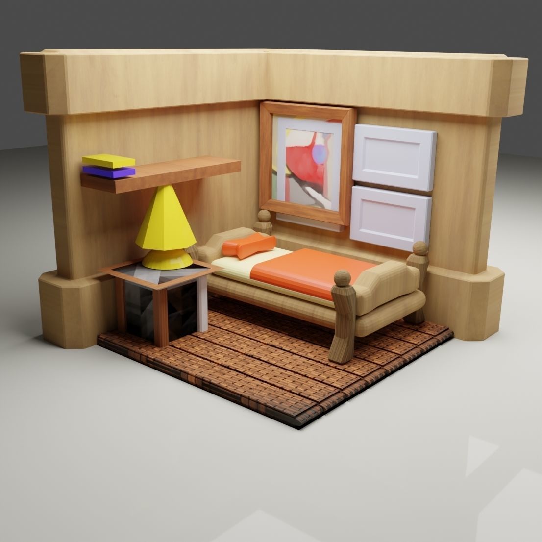 A Simple Bed Room interior architecture 3D Model Low-poly 3D model_1