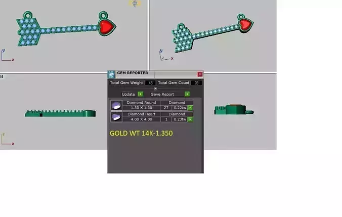 love arrow pendant set diamonds 3D print model
