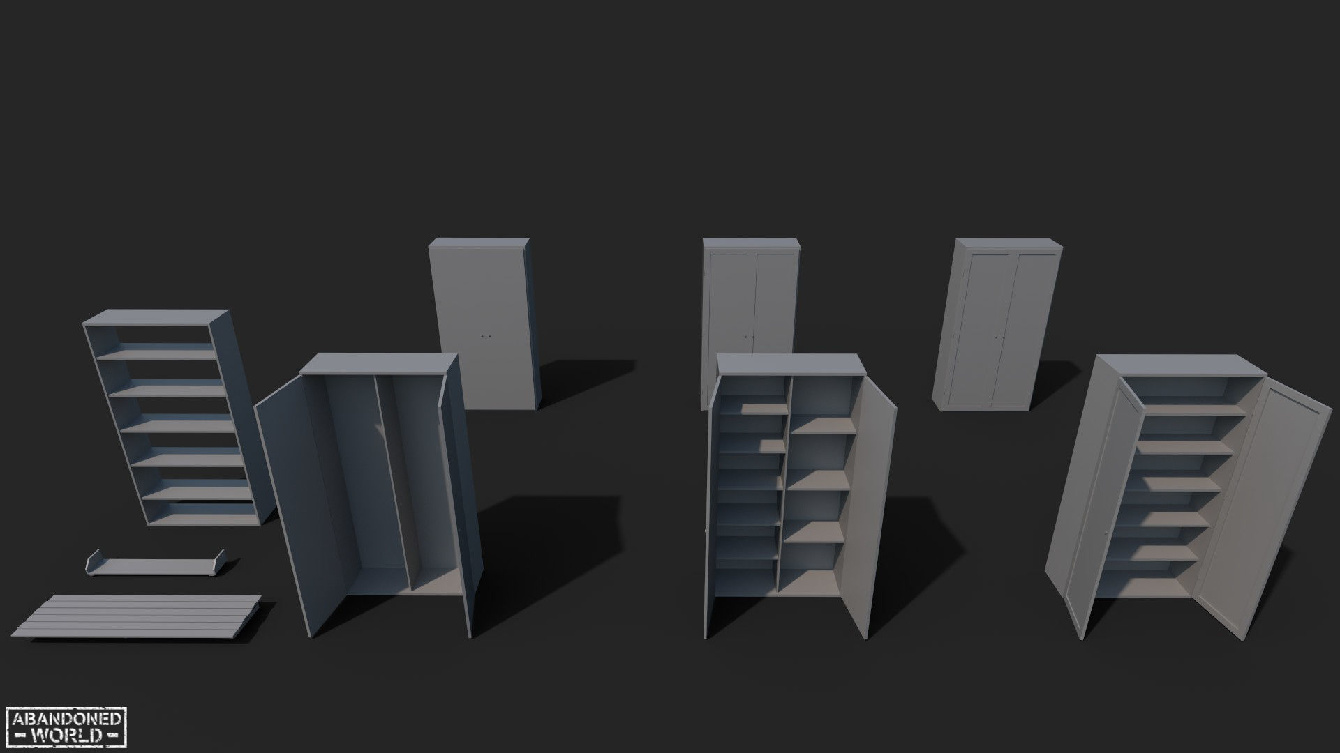Set of Old Soviet Cabinets Low-poly 3D model_10