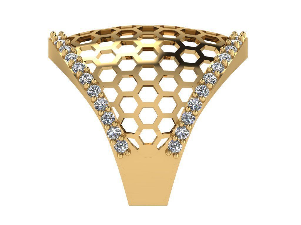 Ring380 honeycomb ring gold with diamonds 3D print model_3