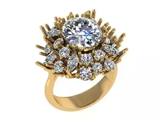 Ring381 diamond cluster ring gold 3D print model