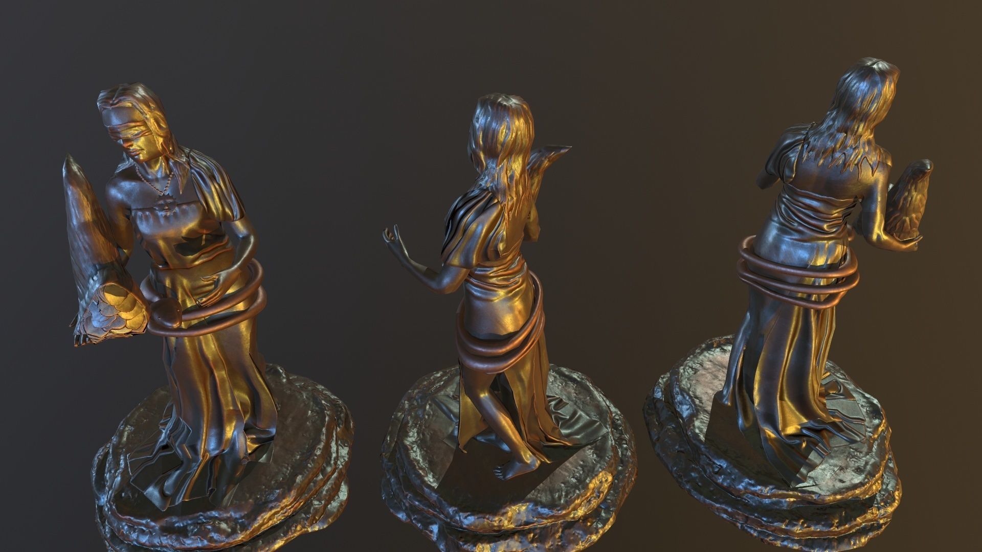 FortunaStatue three bronze statues 3D model_7