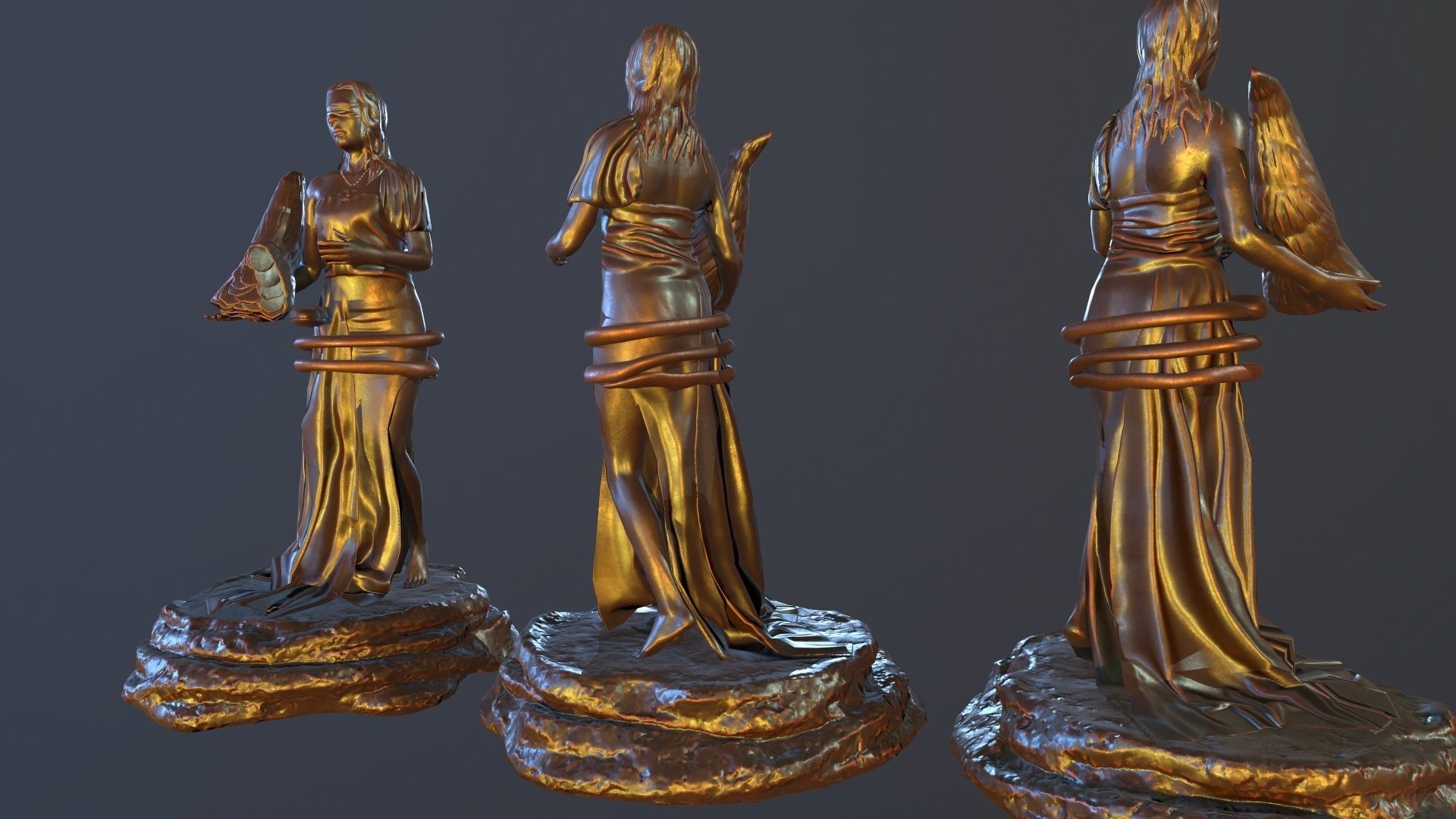 FortunaStatue three bronze statues 3D model_1