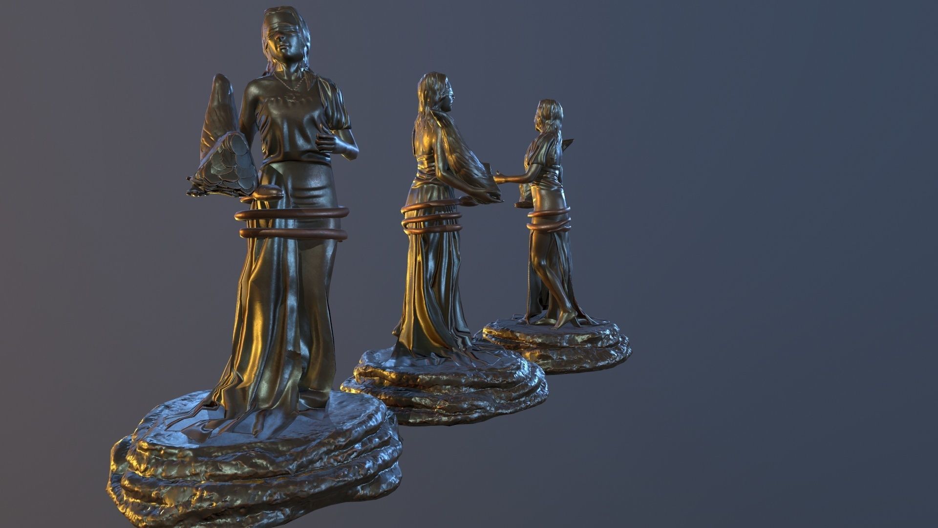 FortunaStatue three bronze statues 3D model_3