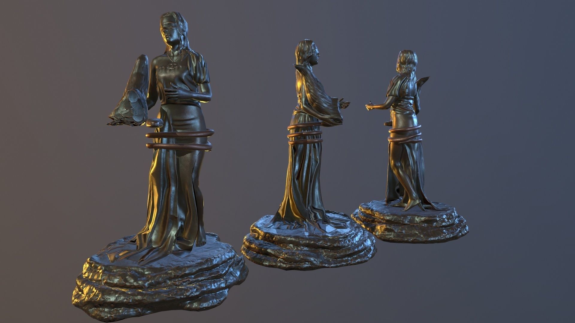 FortunaStatue three bronze statues 3D model_4