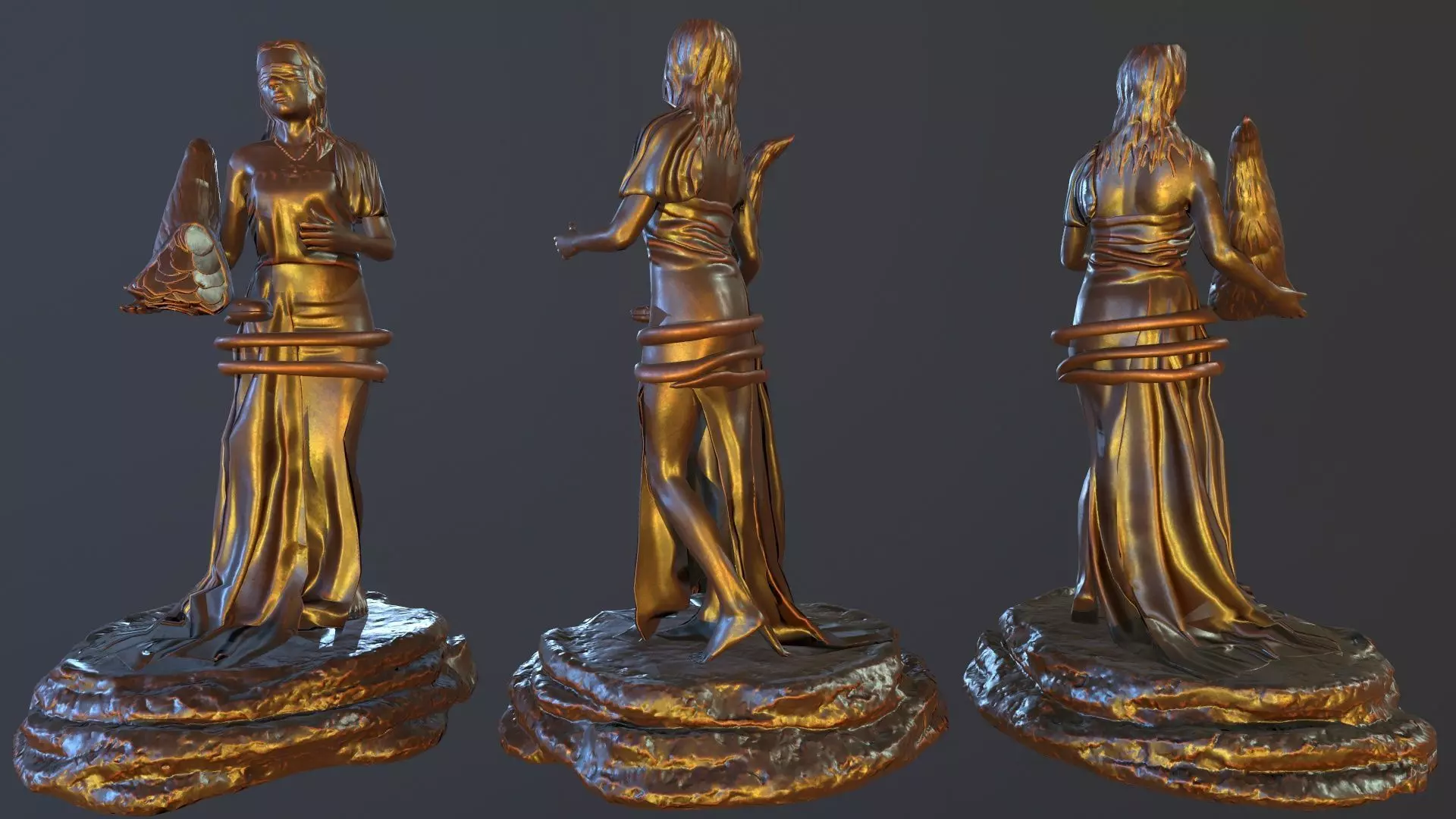 FortunaStatue three bronze statues 3D model_0