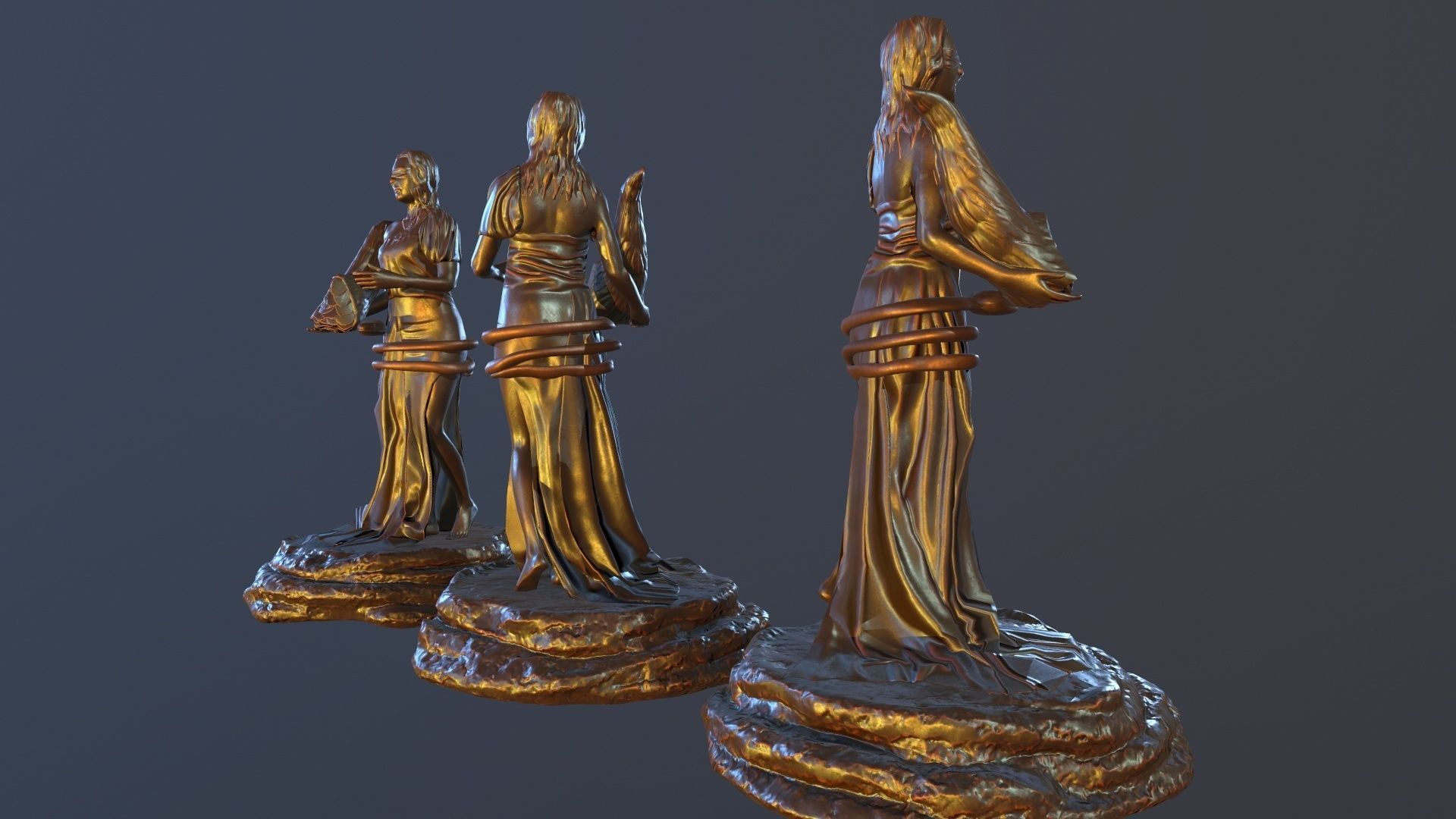 FortunaStatue three bronze statues 3D model_2