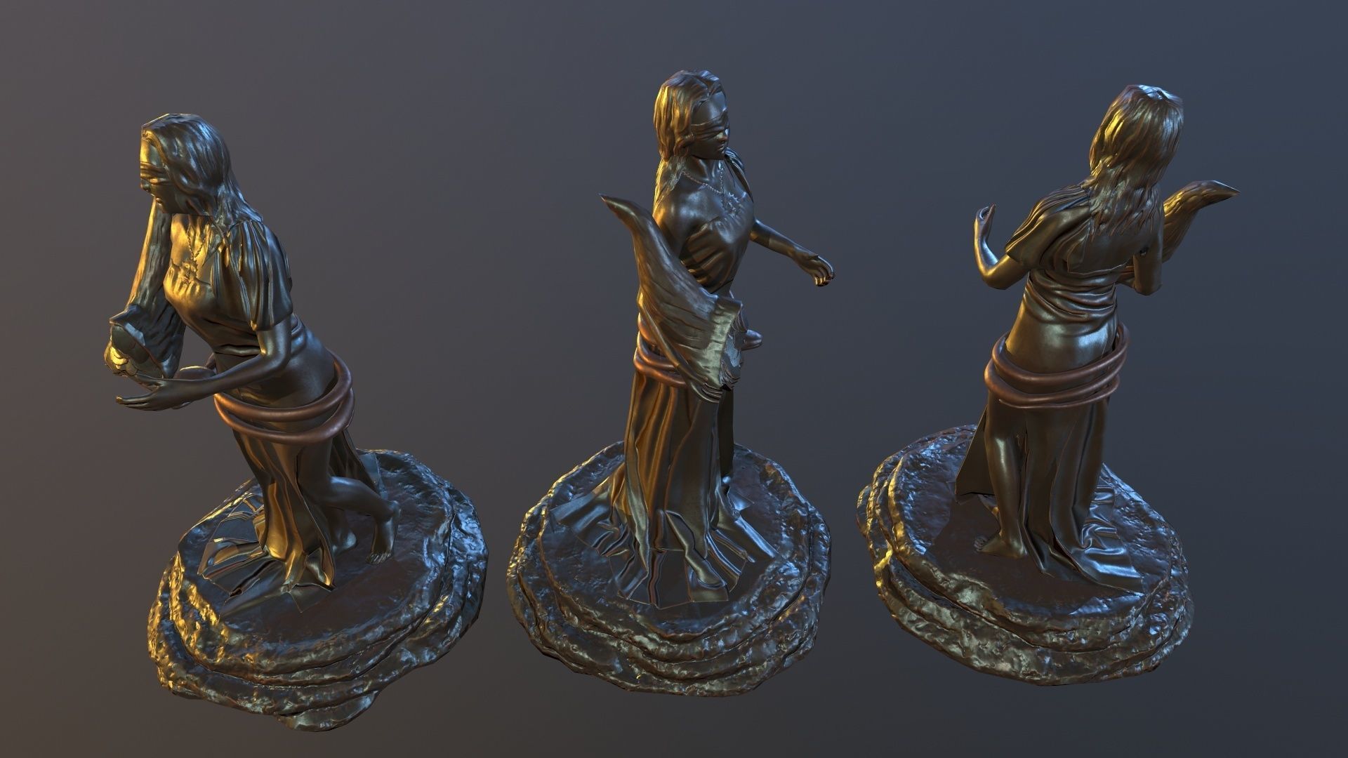 FortunaStatue three bronze statues 3D model_6