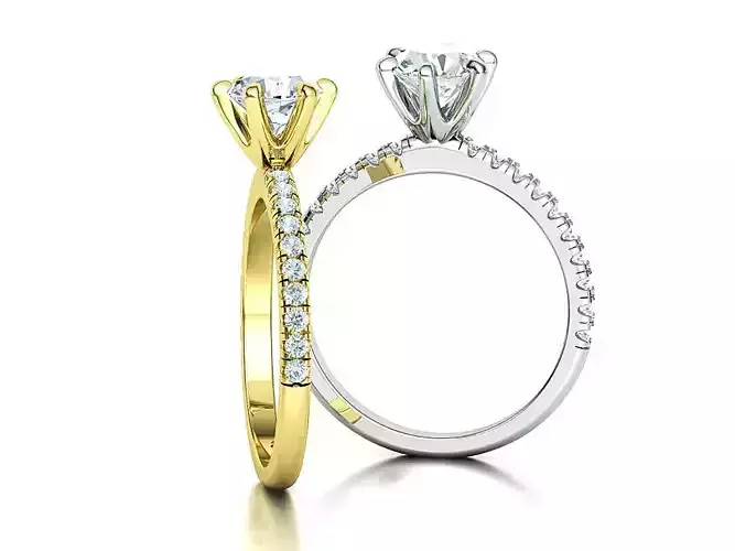 Solitaire Engagement Ring 1ct main stone Crown Head design 3D print model